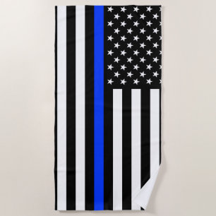 Serviette De Plage Drapeau de police de la Ligne Bleue Mince