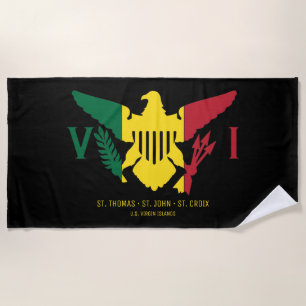 Serviette De Plage Drapeau des îles Vierges américaines Rasta, rouge 