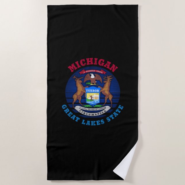 SERVIETTE DE PLAGE DRAPEAU D'ÉTAT DES GRANDS LACS DE MICHIGAN (Devant)