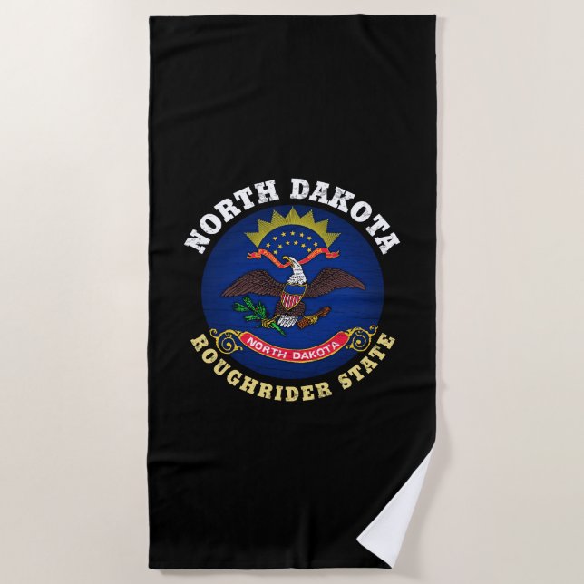 SERVIETTE DE PLAGE DRAPEAU D'ÉTAT DU NORD DAKOTA ROUGHRIDER (Devant)