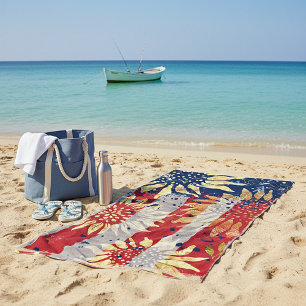 Serviette De Plage Drapeau et tournesols