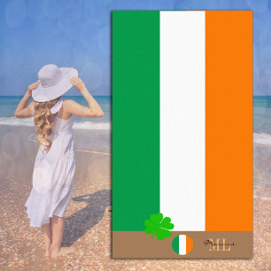 Serviette De Plage Drapeau irlandais & Irlande monogrammed / serviett