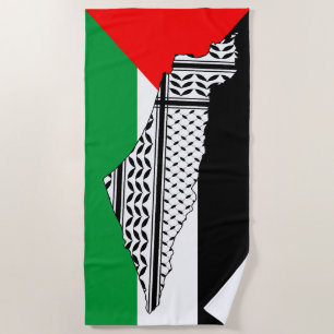 Serviette De Plage Drapeau palestinien et carte avec Motif Keffiyeg