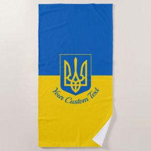 Serviette De Plage Drapeau ukrainien avec blason et texte personnalis