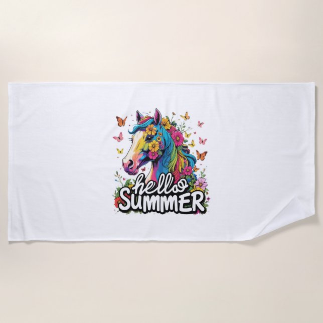Serviette De Plage Drôle Bonjour Cheval d'été (Devant)