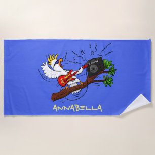 Serviette De Plage Drôle cockatoo jouant de la guitare rock dessin an