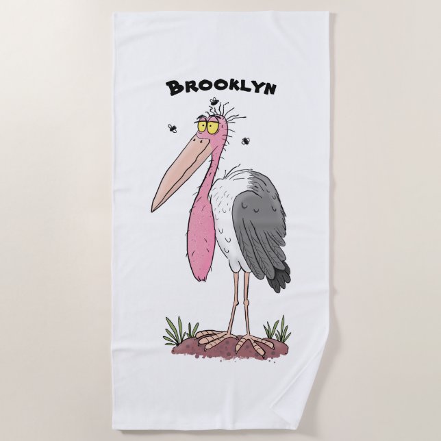 Serviette De Plage Drôle dessin animé de cigogne en marabou (Devant)