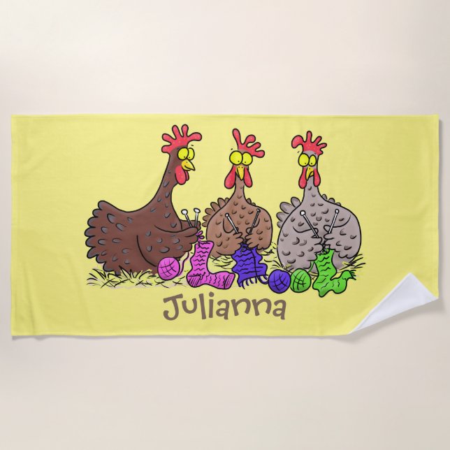 Serviette De Plage Drôle dessin animé de poulets de tricot (Devant)