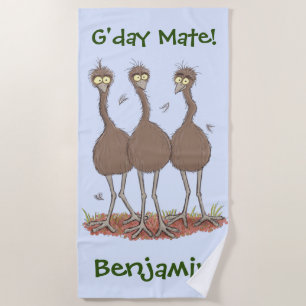 Serviette De Plage Drôle dessin animé du trio australien emu