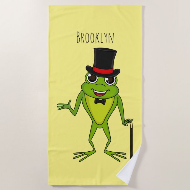 Serviette De Plage Drôle grenouille avec chapeau dessus dessin animé (Devant)