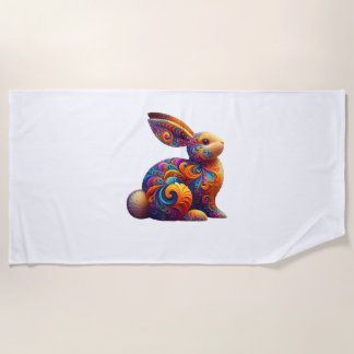 Serviette De Plage Drôle Lapin Coloré Lapin Fractal Frotté Cosmique U