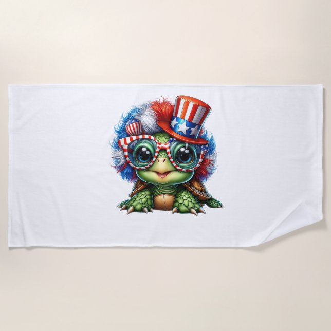 Serviette De Plage Drôle Tortue Patriotique USA Drapeau Sunglass (Devant)