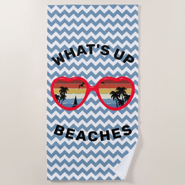 Serviette De Plage Drôle 'What's Up, Beaches' Retro Sunset Lunettes d (Devant)