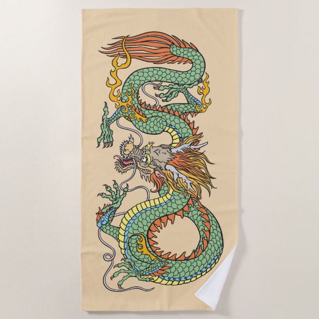 Serviette de plage du dragon chinois traditionnel (Devant)