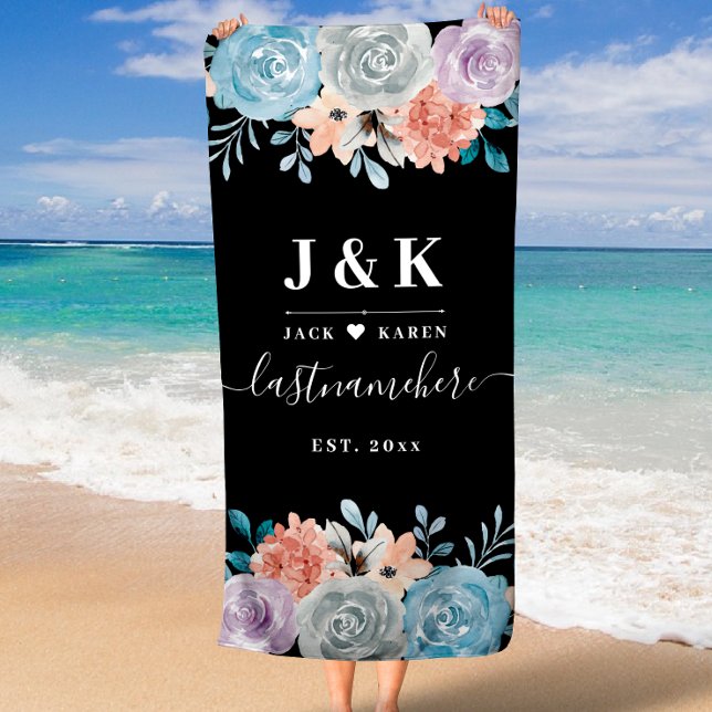 Serviette De Plage Dusty Blue Champagne Ivory Floral Mariage Bride (Dusty Blue Champagne Ivory Floral Wedding Bride Beach Towel)