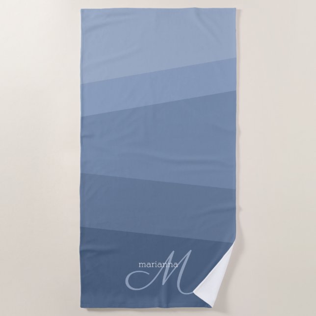Serviette De Plage Dusty Blue Monogramme Géométrique (Devant)