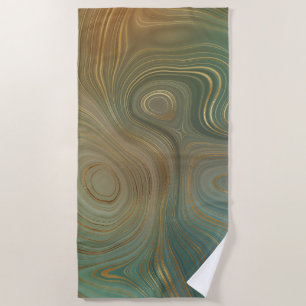 Serviette De Plage Earthy Olive Strata   Agate d'encre verte et dorée