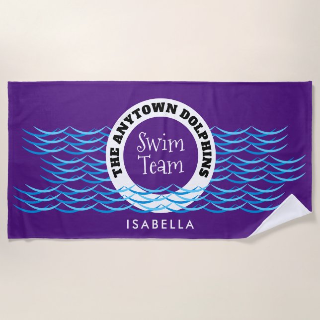 Serviette De Plage Eau Waves Swim Team Personnalisé Purple (Devant)
