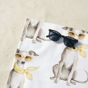 Serviette De Plage Écharpe Jaune Clair Chien Blanc 