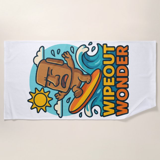 Serviette De Plage Échec du Surf Wipeout Moai Chibi (Devant)