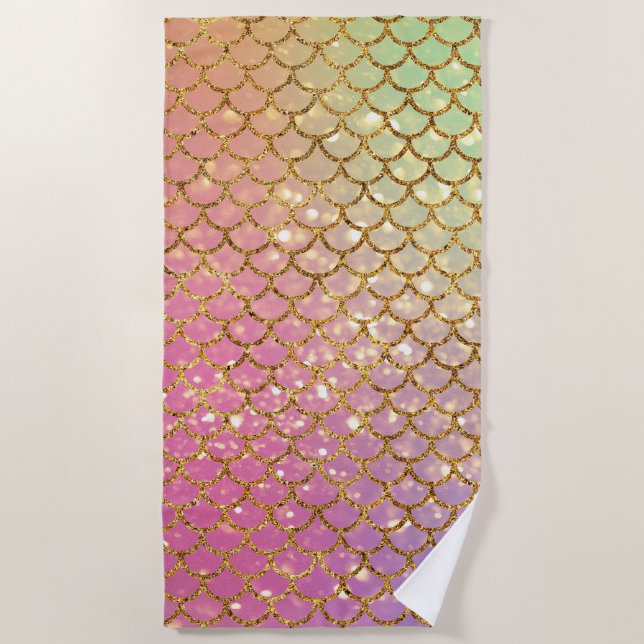 Serviette De Plage Échelle de sirène or rose vert (Devant)
