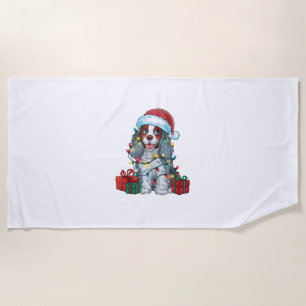 Serviette De Plage Éclairage de Noël Chapeau American Eau Spaniel Chi