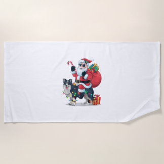 Serviette De Plage Éclairage de Noël Père Noël équitation frontière C