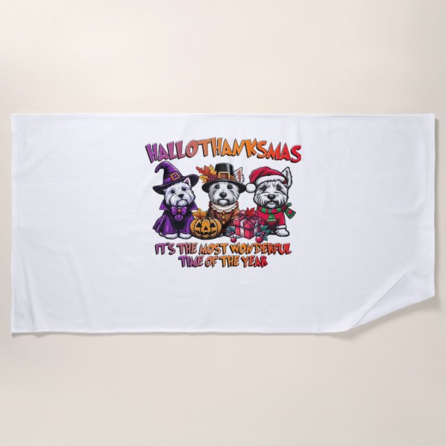 Serviette De Plage Ecosse Terrier Halloween Thanksgiving Noël (Devant)