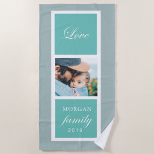 Serviette De Plage Écriture d'amour famille photo monogramme serviett