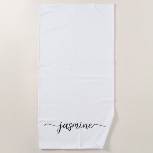 Serviette De Plage Écriture Énorme de Nom de Monogramme Blanc Minimal