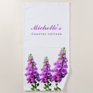 Serviette De Plage Écriture violette blanche fleur sauvage rose fleur