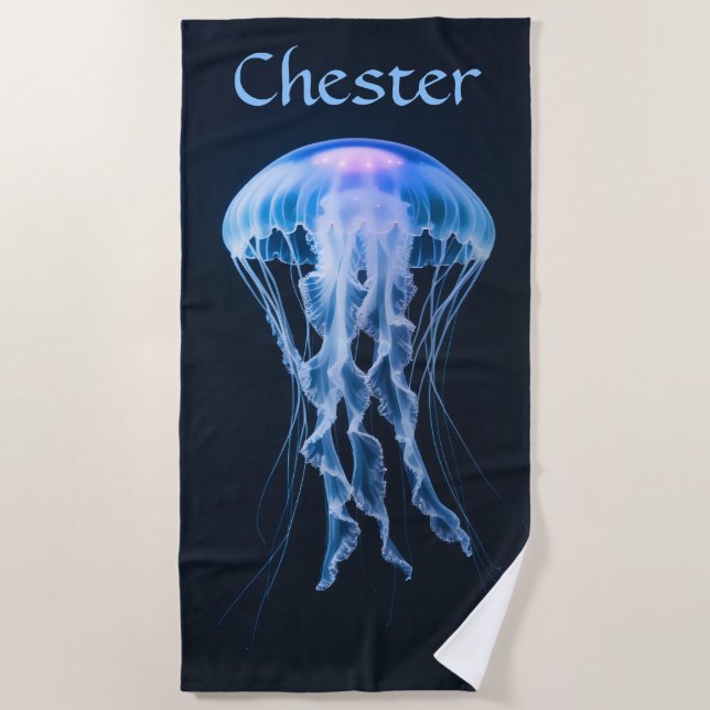 Serviette De Plage Editable Blue Jellyfish (Devant)