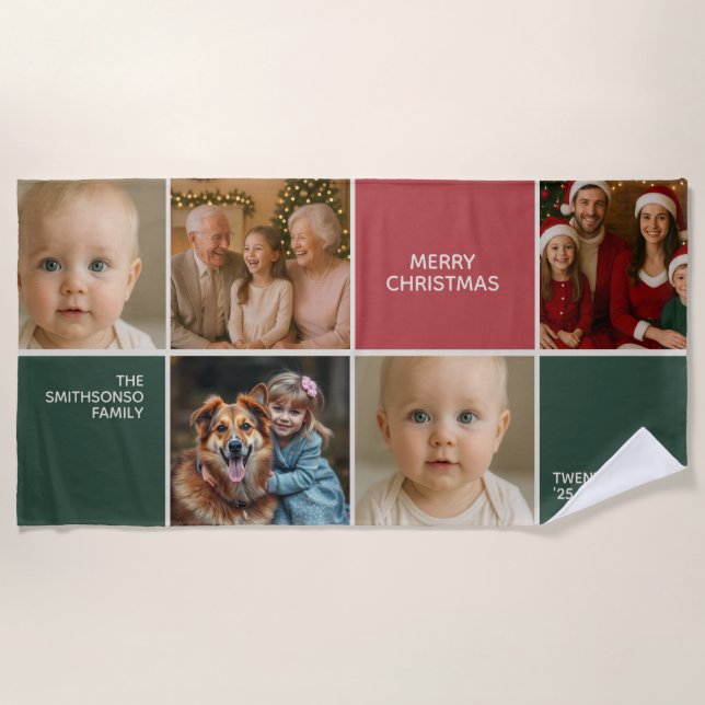 Serviette De Plage elegance family Photos collages merry Christmas (Devant)