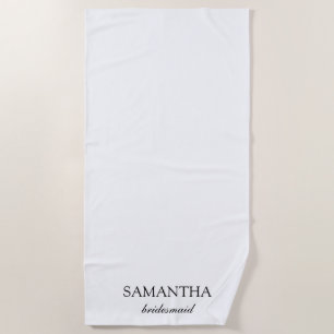 Serviette De Plage Élégant blanc minimaliste Mariage Bridesmaid Scrip