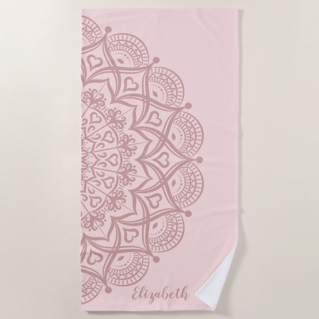 Serviette De Plage Elégant Boho Mandala Blush Rose Or (Devant)