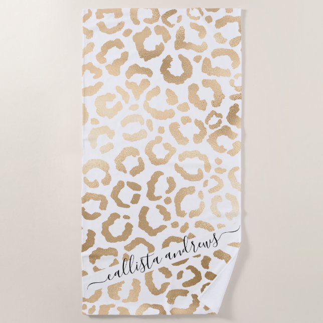 Serviette De Plage Elegant Gold White Leopard Cheetah Animal Print (Devant)
