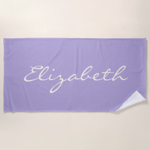 Serviette De Plage Élégant Lavande Personnalisée Script manuscrit