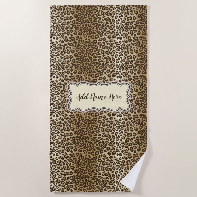 Serviette De Plage Élégant Leopard Motif classique Nom personnalisé (Devant)