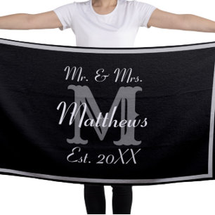 Serviette De Plage Élégant M. et Mme Monogram Black