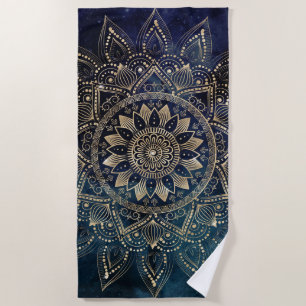 Serviette De Plage Elégant Mandala Gold Blue Galaxy