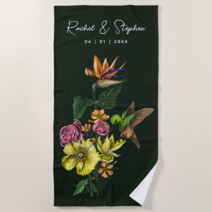 Serviette De Plage Élégant Mariage d'été tropical de colibri