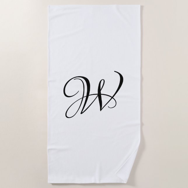Serviette De Plage Élégant monogramme de script personnalisé noir et  (Devant)