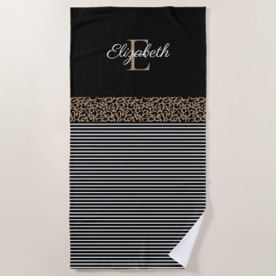 Serviette De Plage Élégant Monogramme noir