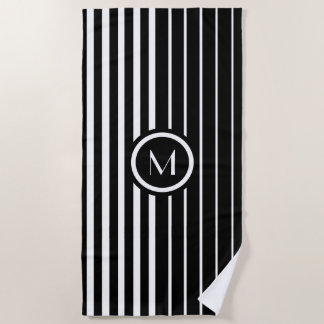 Serviette De Plage Élégant monogrammed noir et blanc rayures