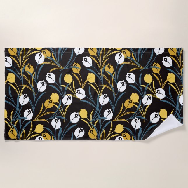Serviette De Plage Élégant motif floral de Tulipe (Devant)