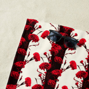 Serviette De Plage Élégant noir rouge Vintage oeillet floral rayé