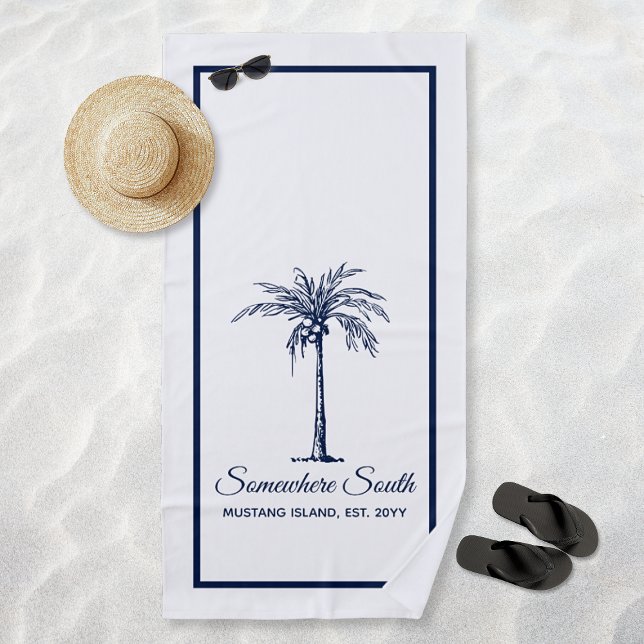 Serviette De Plage Elégant palmier bleu personnalisé (Elegant Blue Palm Tree Personalized Beach Towel)