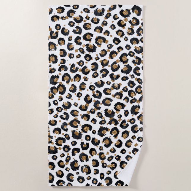 Serviette De Plage Élégant Parties scintillant d'or Motif Leopard (Devant)