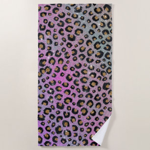 Serviette De Plage Elegant Pink Blue Gold Glitter Black Leopard