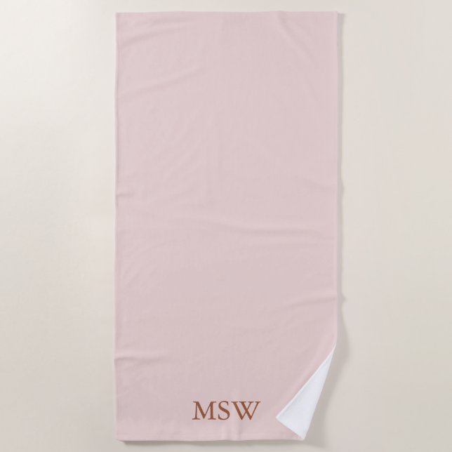 Serviette De Plage Élégant rose vif monogramme personnalisé initiales (Devant)